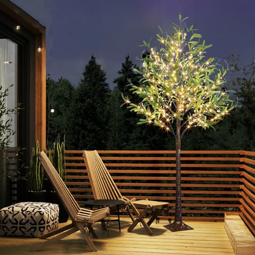 Lighted Olive Tree Artificial Indoor 6Ft with Fairy Lights - Realistic Decor