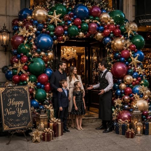 Gothic Balloon Arch Kit - Red, Blue, Green, Gold Double Stuffed Balloons for Parties
