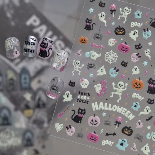 Halloween Nail Stickers Decals Pastel Ghost Skeleton Pumpkin - Mh49 / 1