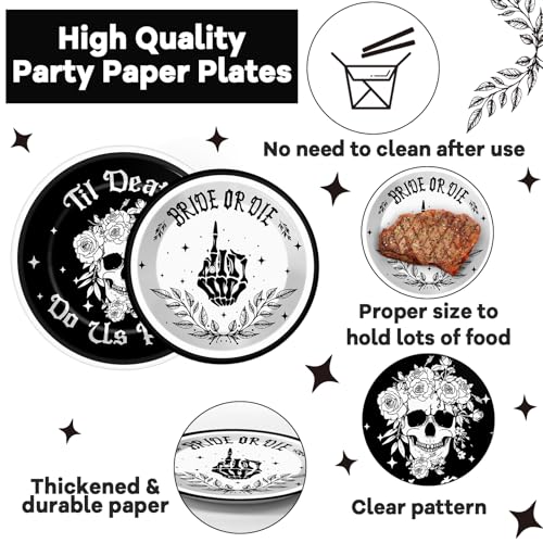Bride or Die Bachelorette Party Plates & Napkins Set - Serves 24, Halloween & Bridal Shower Decor