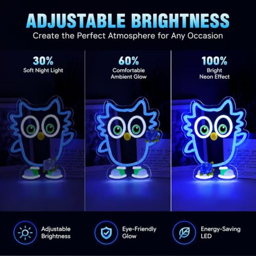 Owl Neon Sign LED Light for Bedroom Game Room Kids Room Decor USB Power