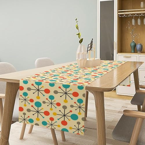 Mid Century Table Runner - Atomic Geometric Retro 1950s 1960s Style - 13x60 Inch - Focusbrite Variation 1