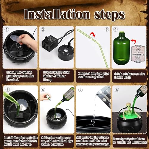 Halloween Outdoor Indoor Witches Cauldron Decoration Set with Mist and Lights