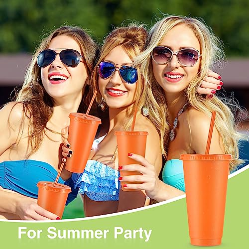 Reusable Glitter Cup with Lid and Straw - Fluorescent Orange, 24 oz, Set of 12