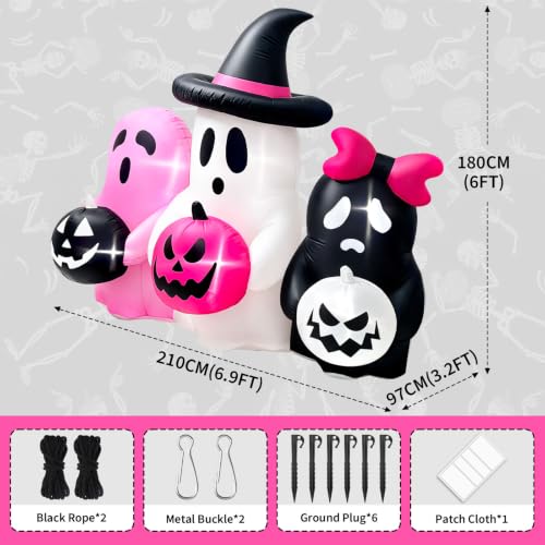 Kalolary Halloween Inflatable Pumpkin Ghost with 3 Pumpkins - Outdoor Yard Decor - Variation of Pumpkin Ghost Inflatable