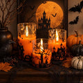Homemory Halloween Flameless Candles Set of 3 - Orange Glass Shell Halloween Decor with Remote & Timer