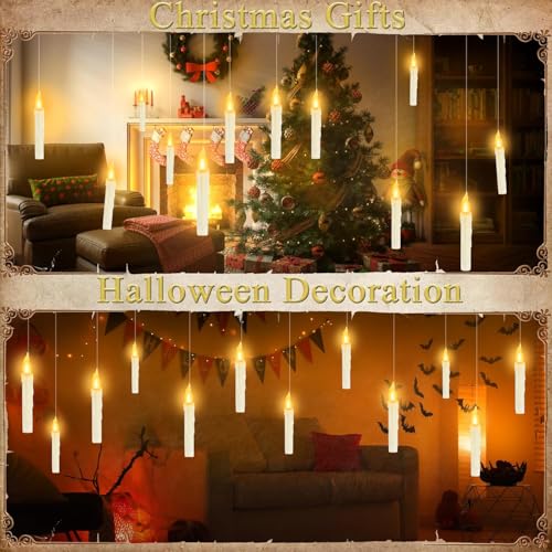 Floating Flameless Candles with Wand Control - Halloween Witch Decor, 12 Pack
