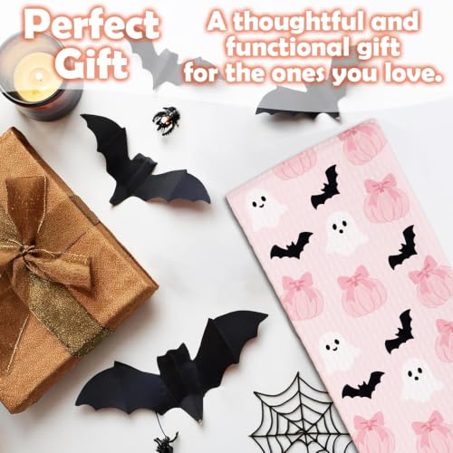 Halloween Pink Ghost Bat Kitchen Towel 16x24 Inches Absorbent Decorative Hand Towels