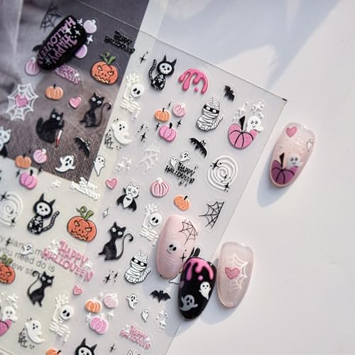 Halloween Nail Stickers Pumpkin Ghost Embossed Design Style 13 - Self-Adhesive Manicure Decals