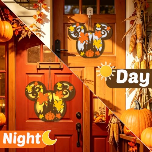 Fall Pumpkin Door Decor with Light - Halloween & Thanksgiving Wooden Sign