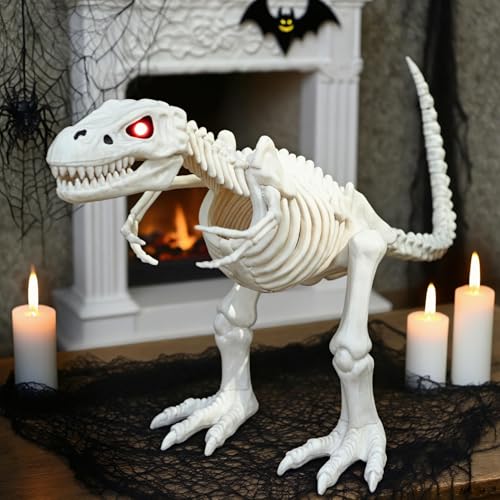15.5-Inch Animated T-Rex Skeleton Halloween Decoration with Moving Jaw & LED Eyes