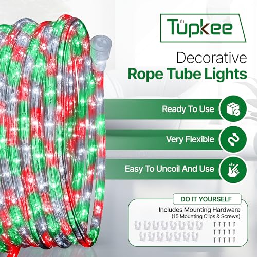 LED Rope Light 24Ft Waterproof Indoor Outdoor Color Variations of Red, Green, White