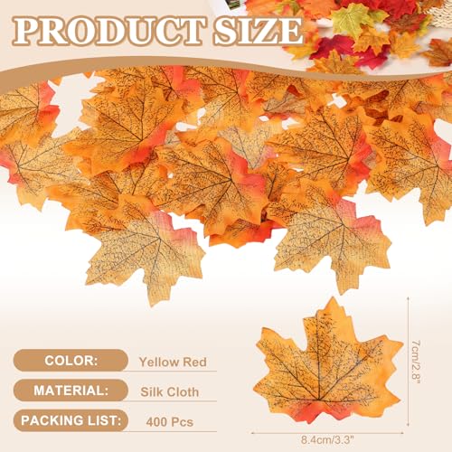 Artificial Maple Leaves Fall Decor Set 400pcs - Yellow & Red, 3.3 Inch