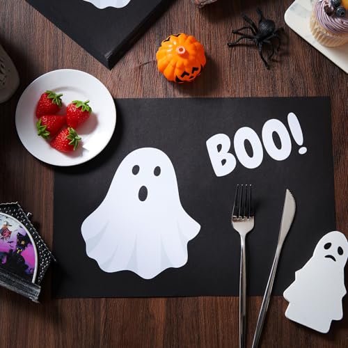 Halloween Ghost Boo Paper Placemats - Black Ghost, 100 Pack