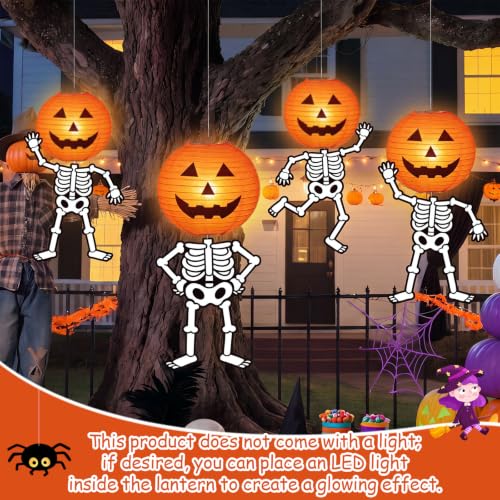 Halloween Pumpkin Lanterns and Skeleton Hanging Decorations - Spooky Party Decor