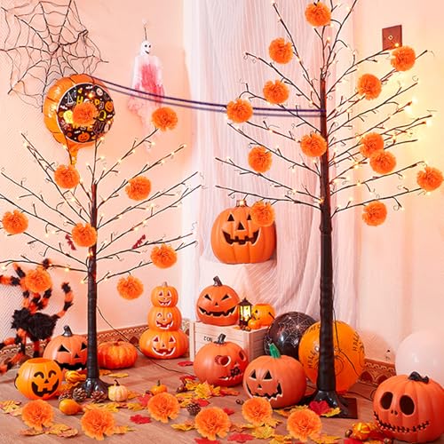 Artificial Marigold Flower Heads & Stems Bulk Set for Day of the Dead & Fall Decor