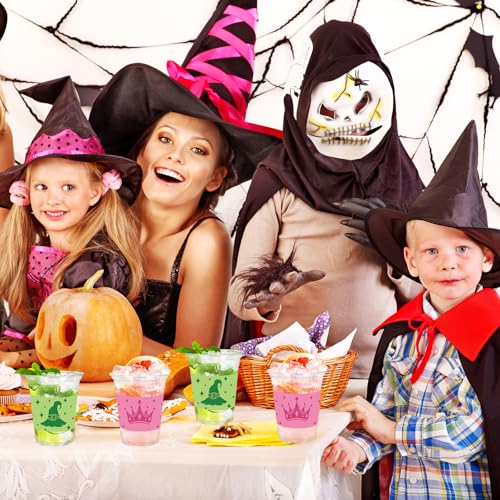 Halloween Pink Green Witch Disposable Cups 12 oz - Party Supplies, 50 Pack