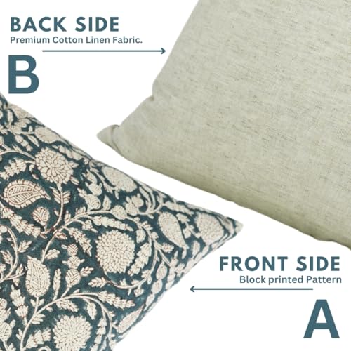 24x24 Inch Handmade Block Print Cotton Linen Throw Pillow Cover - Dark Blue