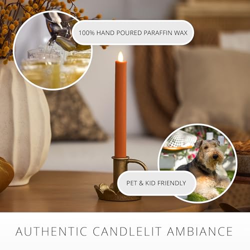 Flameless Taper Candle with Flickering LED, Timer & Remote - Marmalade 1"x9.5"