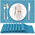Blue Placemats Set of 8 - 17x12 Inch PVC Table Mats for Dining & Kitchen