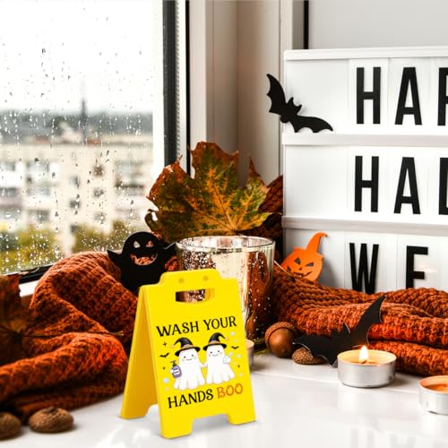 Halloween Decor Funny Ghost Wash Your Hands Sign - Boo Bathroom Sign, Color B