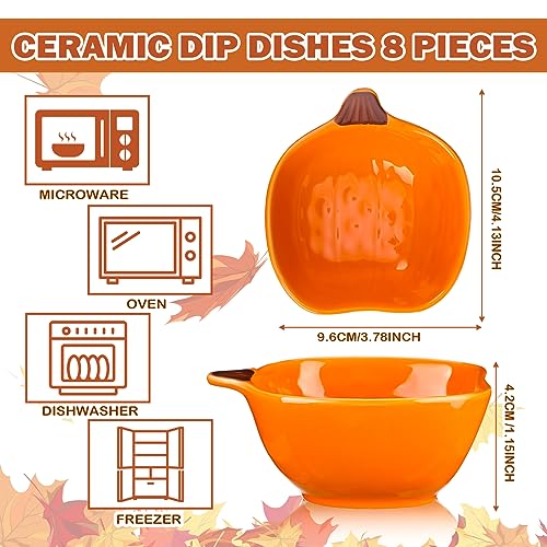Fall Pumpkin Ramekins 6 oz Oven Safe Ceramic Bowls - 8 Pack Variation 8