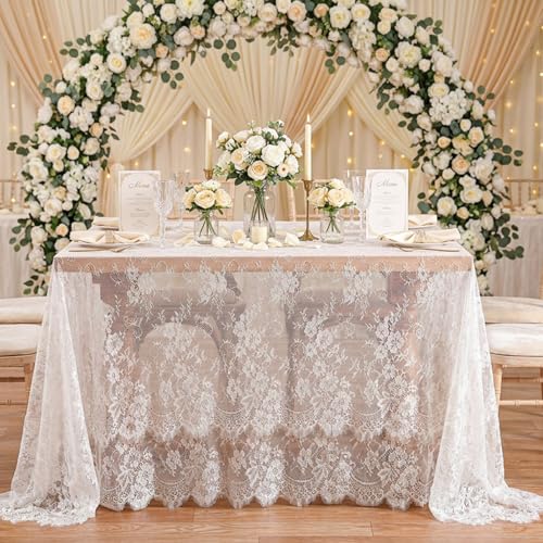 White Lace Tablecloth 60x120 Inch Rectangular Wedding Overlay - 10 Pack with Variations
