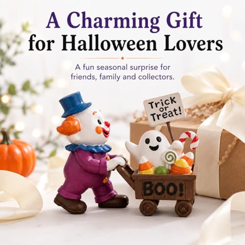 Hand-Drawn Halloween Clown Figurine with Candy Cart - Indoor Decor