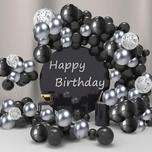 Black and Silver Balloon Garland Arch Kit with Latex Balloons & Accessories - Silver Variation