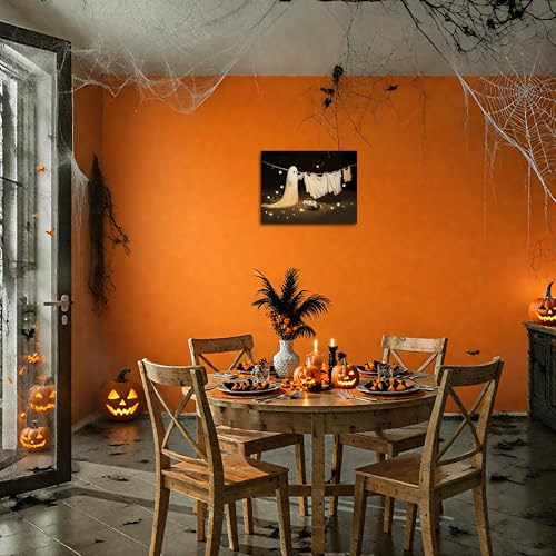 Halloween Ghost Wall Art Canvas - Framed Art for Haunted Decor - Variation of Ghost