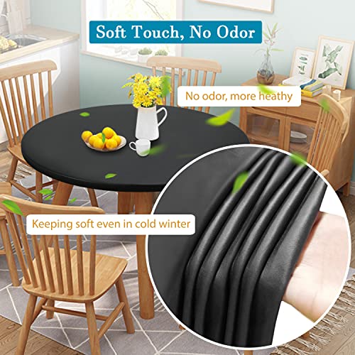 Black Round Fitted Tablecloth 59 Inch Waterproof Anti-Tear Elastic Cover