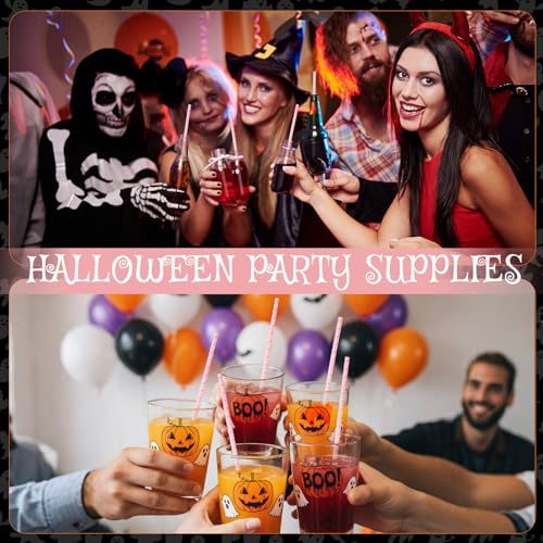 Halloween Ghost Reusable Drinking Straws - Pink Ghost 9 Inch Bulk 100 Pieces