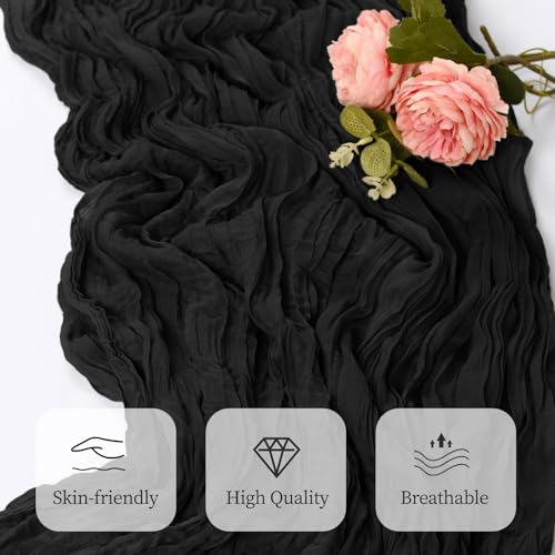 12 Pack Black Cheesecloth Table Runners 17x108 Inch Boho Rustic Decor