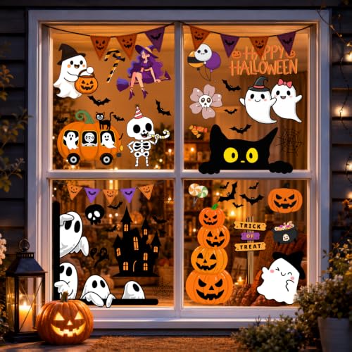 Halloween Window Stickers - 10 Sheets Ghost Pumpkin Haunted House Decorations