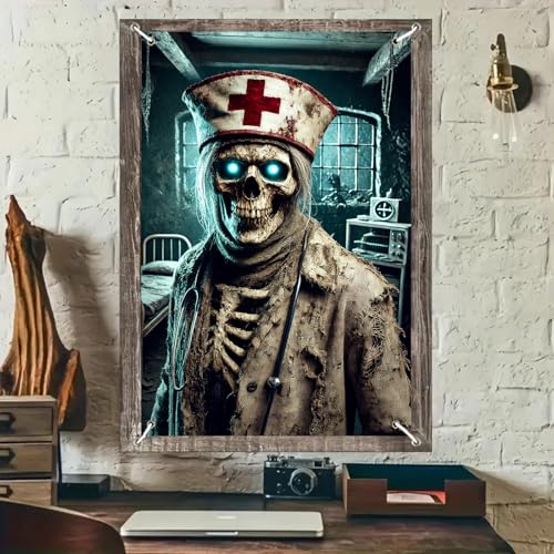Halloween Zombie Nurse Window Banner 31x47 Inch - Spooky Medical Scene - Colorful Variation 8