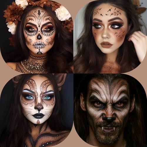 Brown Face & Body Paint Kit for Halloween Werewolf Costume - Water-Based, Non-Toxic