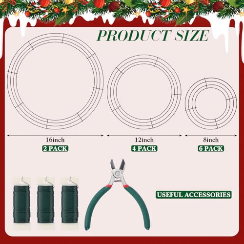 Wire Wreath Frames Set - 8, 12, 16 Inch with Floral Wire & Tools for DIY Crafts
