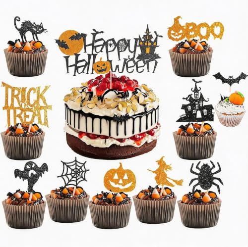 Halloween Cake Topper Spider Cat Glitter Decoration - Design-5, 8.7 Inch