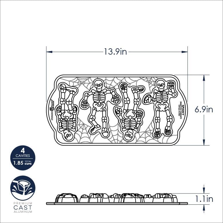 Spooky Skeleton Cakelet Mold - 2 Cup Capacity, Nonstick Cast Aluminum, Made in USA