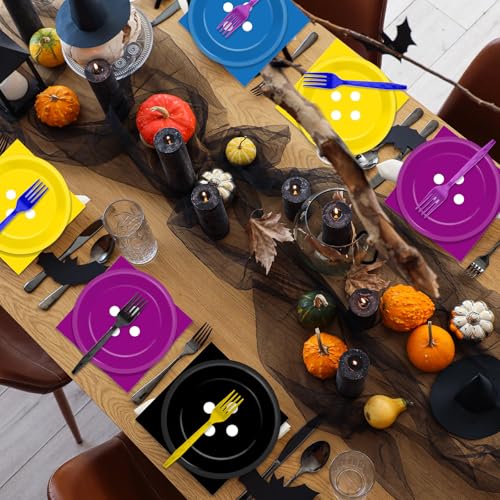96-Piece Halloween Party Tableware Set - Disposable Plates Napkins Cutlery for Guests