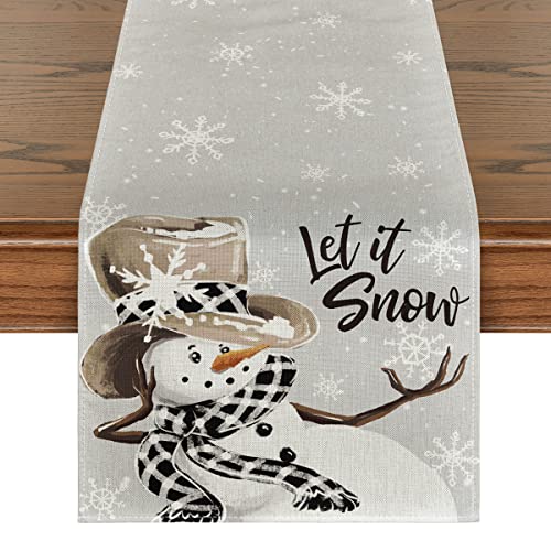 Artoid Mode Snowman Winter Table Runner 13x72 Inch - Silver Variation