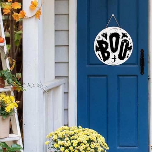 Halloween Boo Sign Wall Decor - Indoor Door Hanging for Halloween 12x12in - Halloween6 Variation