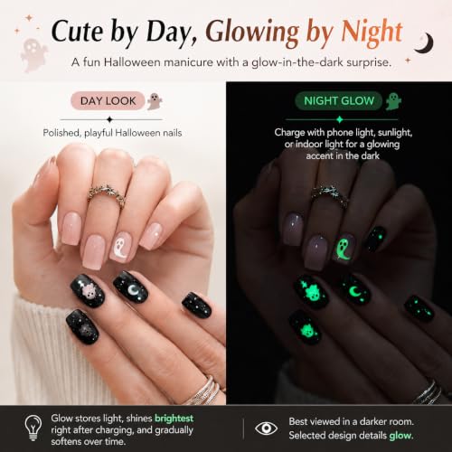 CurvLife Short Square Halloween Glow-in-the-Dark Press On Nails - Phantom Nebula Variation