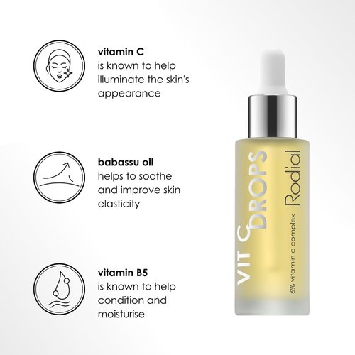 Rodial Vitamin C Booster Drops - Lightweight Face Serum with Vitamin B5 & Babassu Oil | 1 fl oz for Radiant Skin
