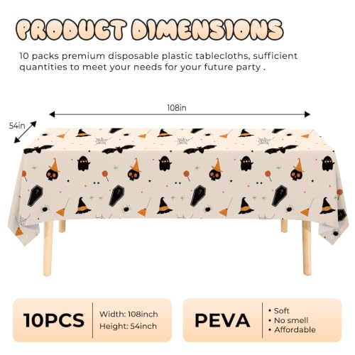 Halloween Pumpkin Beige Disposable Tablecloth 54x108 Inches - 10 Pack