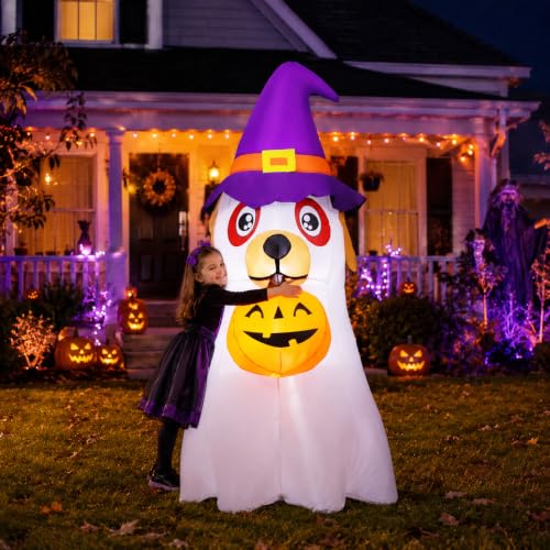 Halloween Inflatable Dog Yard Decoration with Pumpkin & LED Lights - Outdoor, 6.2 FT