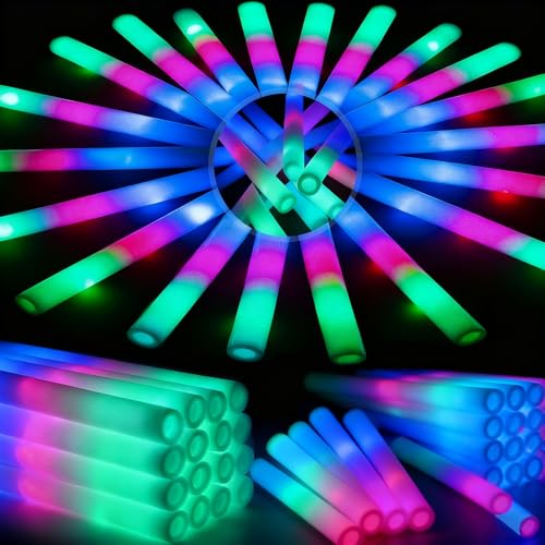 44 PCS Foam Glow Sticks with 3 Modes - Colorful Flashing LED Party Pack