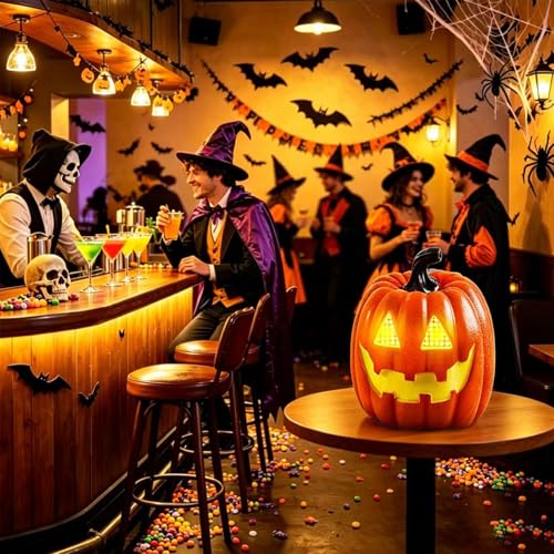 Resin Halloween Jack-o'-Lantern Decor with Blinking Eyes - 5.3 Inch LED Pumpkin Light, Indoor Ornament