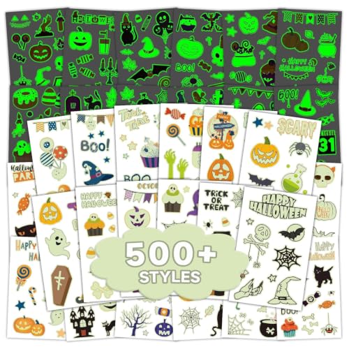 Glow Halloween Temporary Tattoos for Kids Bulk - 500+ Styles, Non-Toxic & Easy to Remove