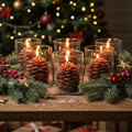 Set of 6 Pine Cone Candles with Glass Containers - Holiday Decor, Christmas, Halloween